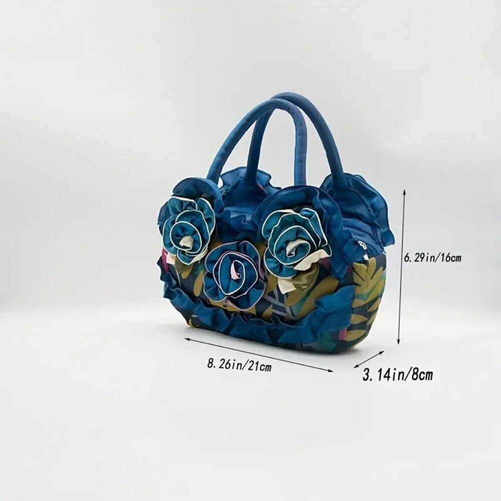 Elegant Blue Floral Lace Handbag with Tassel Accents NWT​​ - Picture 3 of 6